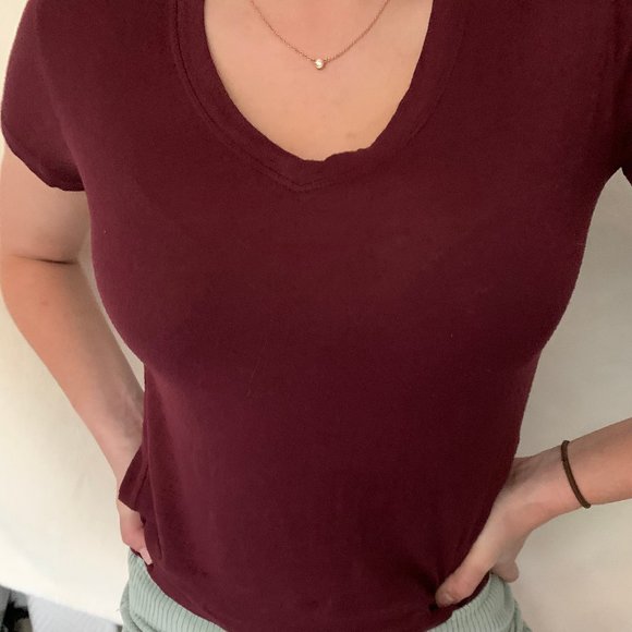 Brandy Melville Maroon V-neck Top - Picture 3 of 4